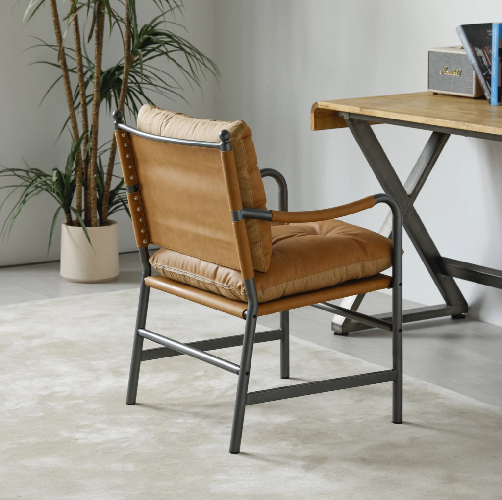 POLTRONA Mid-Century in Pelle PU Marrone con Struttura in Metallo