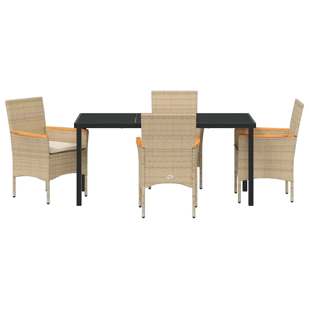 Set da Pranzo per Giardino con cuscino 5 pcs Beige polyrattan