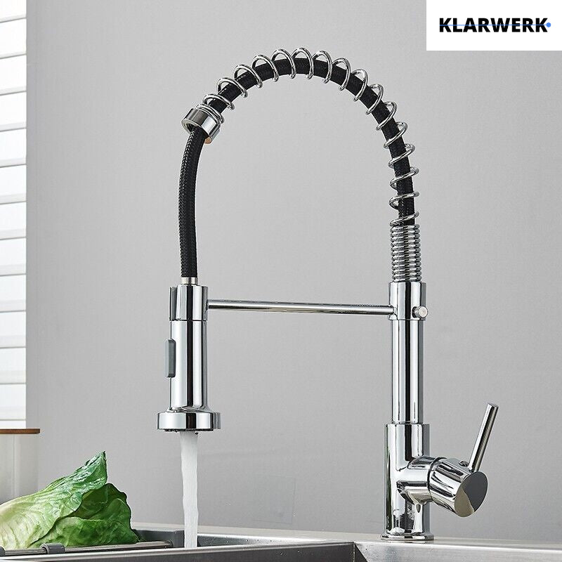 Bernd | Rubinetto cucina gastronomia restaurante cromato con molla|flessibile in acciaio inossidabile|Il miscelatore può essere Alta pressione 2 porte
