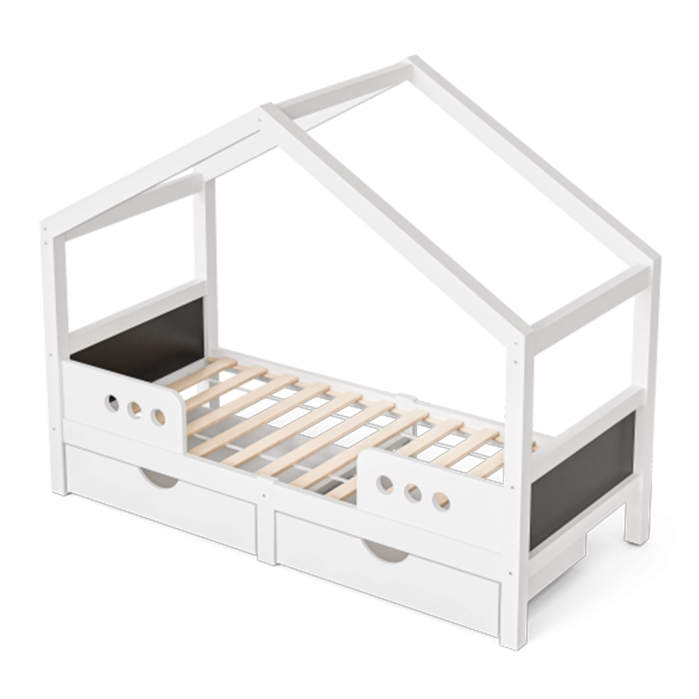 Letto bambino con tetto?- Xylo - 90x200cm 2 cassetti legno