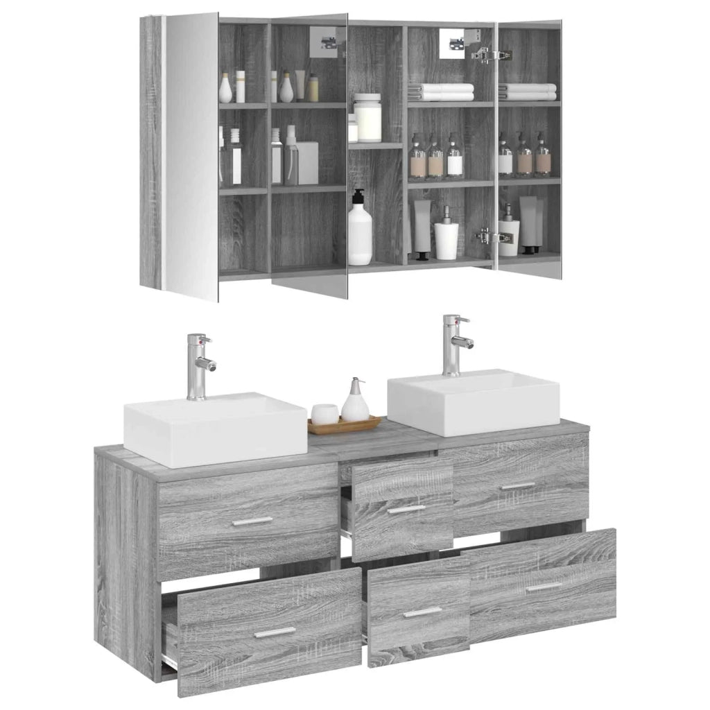 Set di mobili per il bagno 4 pcs Sonoma grigio 3406828