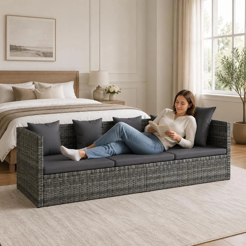 Garden Sofa Bed 200x60 Cm Poly Rattan Grey
