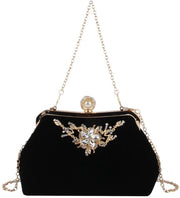 Borse da sera per donne con decorazioni in strass, borsa da matrimonio, borsa a tracolla, portafoglio per gala, nera