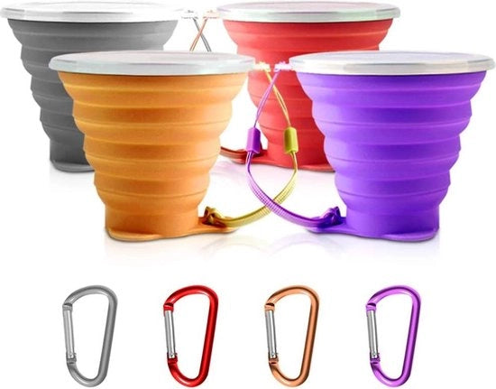 Bicchieri da campeggio opvoluti con coperchio siliconico bicchieri multifunzionali retrattili per escursioni campeggio picnic carabina - 4 pezzi, 4 colori