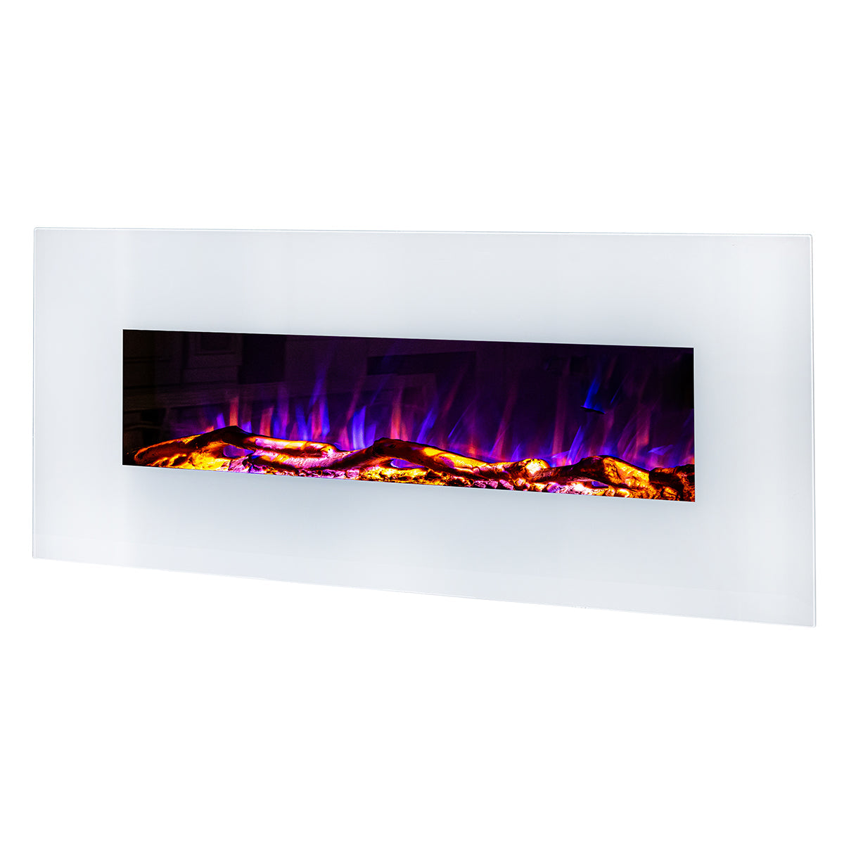 Camino Elettrico da Parete 55x128x14 cm Effetto Fiamma 1500W Madrid Led Bianco