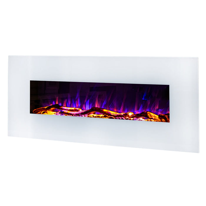 Camino Elettrico da Parete 55x128x14 cm Effetto Fiamma 1500W Madrid Led Bianco
