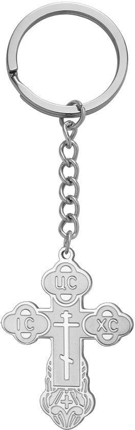 Sostegno per chiavi a croce - Acciaio inossidabile - Resistente al calore - Decorazione per chiavi/zaino/chiusura portiera - 25 mm x 33,5 mm - Simbolo religioso