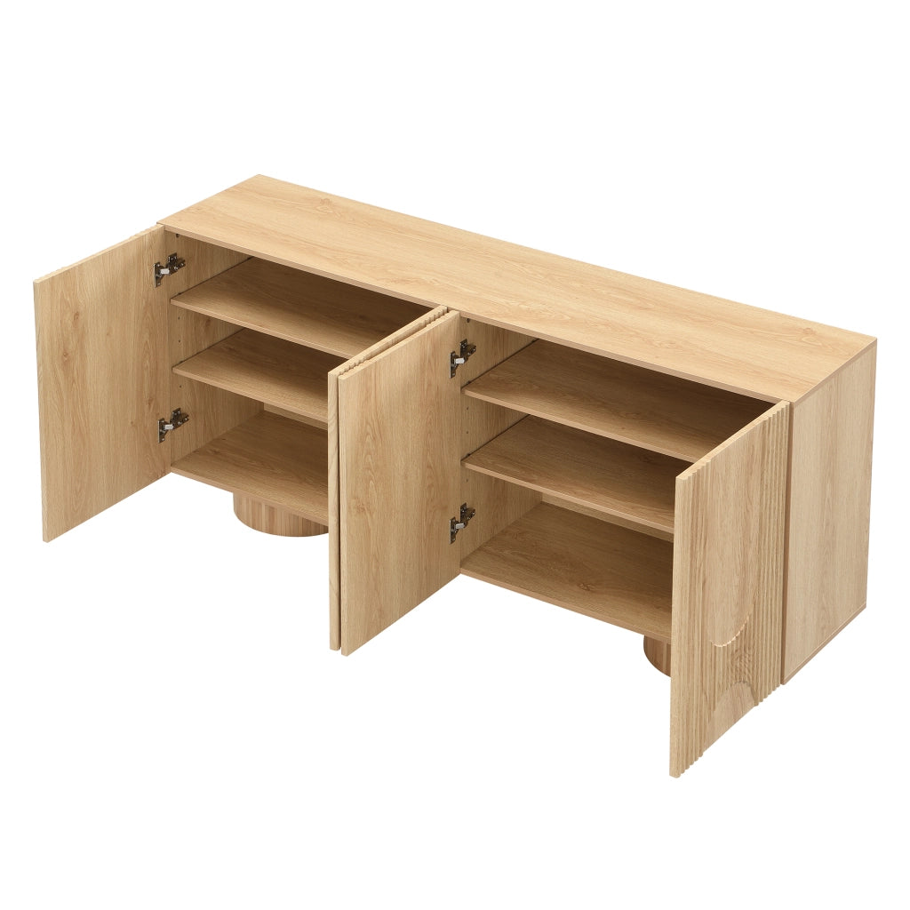 Credenza a 4 ante con ripiani regolabili per ingresso e soggiorno in MDF e bambù naturale