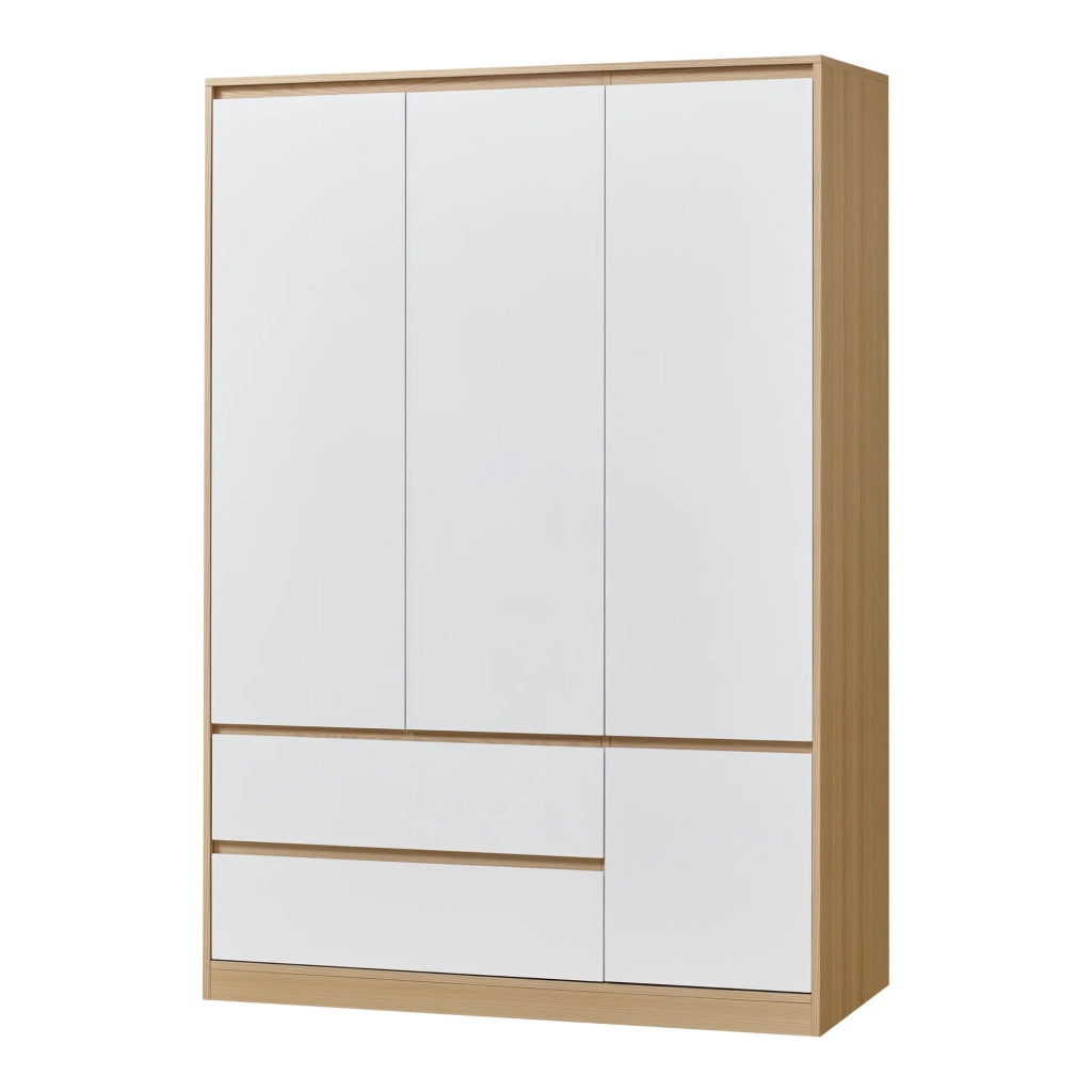 Armadio moderno per camera da letto mobile contenitore senza tempo con 6 ripiani e 2 cassetti MDF 176 x 120 x 52 cm effetto rovere bianco 03_0006365