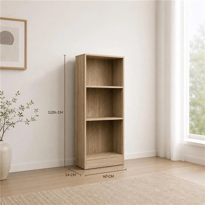 LIBRERIA IN LEGNO CON 3 RIPIANI COLORE ROVERE DIMENSIONI 60X24X120 CM
