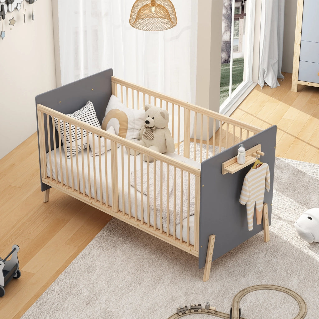 Lettino in legno massello 140x70x86 3 altezze blu-grigio usabile come divano senza materasso