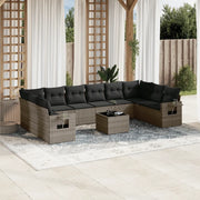Set Divani da Giardino 11 pz con Cuscini in Polyrattan Grigio 3220679