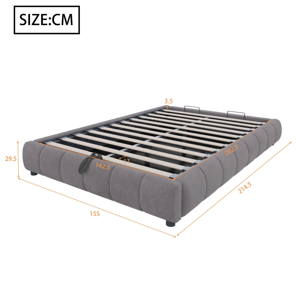 Letto singolo 140×200 cm contenitore con LED e sollevamento idraulico; senza materasso; flanella; grigio