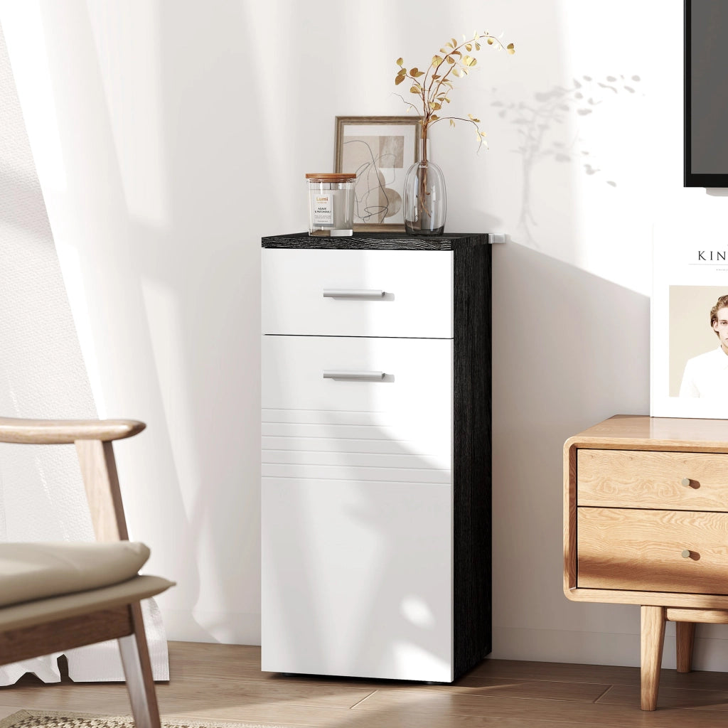 Mobile Bagno con Cassetto e Armadietto ¨C Xylo ¨C Legno Bianco e Nero 35x30x77.5cm