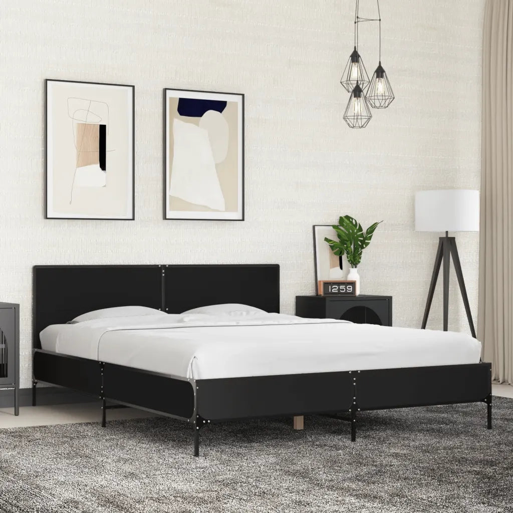 Giroletto Nero 150x200 cm in Legno Multistrato e Metallo