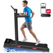 Tapis Roulant Pieghevole 2 in 1 con Corrimano e Pendenza Automatica 15%, Silenzioso  2,5CV, 1-10km/h, 150kg, Display LED, Telecomando e APP
