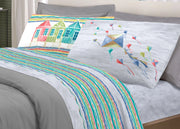 Completo Lenzuola Letto Pensieri Delicati 100% Cotone Dis. Aquiloni - Matrimoniale - Grigio