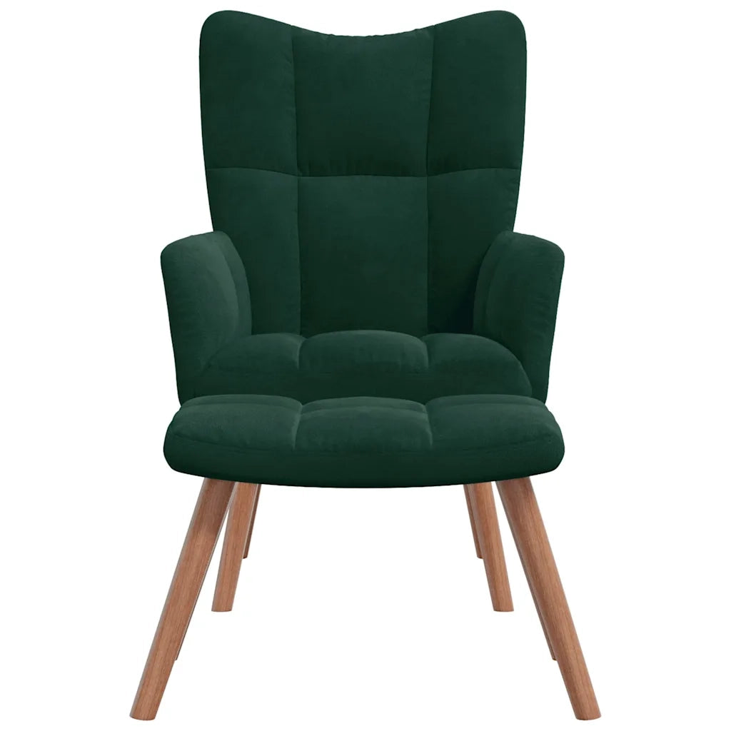 Poltrona Relax | Sedia Relax con Poggiapiedi Verde Scuro in Velluto