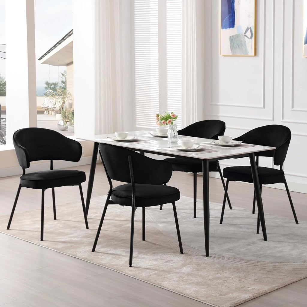 Set di 6 Sedie per Sala da Pranzo, Sedie da Cucina con Schienale, Sedie Imbottite e Rivestite in Velluto con Gambe Metalliche, Sedie Moderne per Camera da Letto, Soggiorno, Nero, BH389sz-6