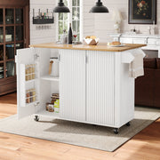 Isola da cucina mobile con 3 ante, piano pieghevole, 130x45(75)x92 cm, bianca