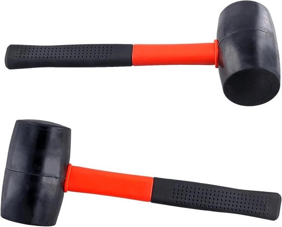 Mazza in gomma Plus 32 oz - Manico morbido - Testa in gomma massiccia - Manubrio in plastica - Nero-rossastro - Per piastre e pavimenti - 2 pezzi