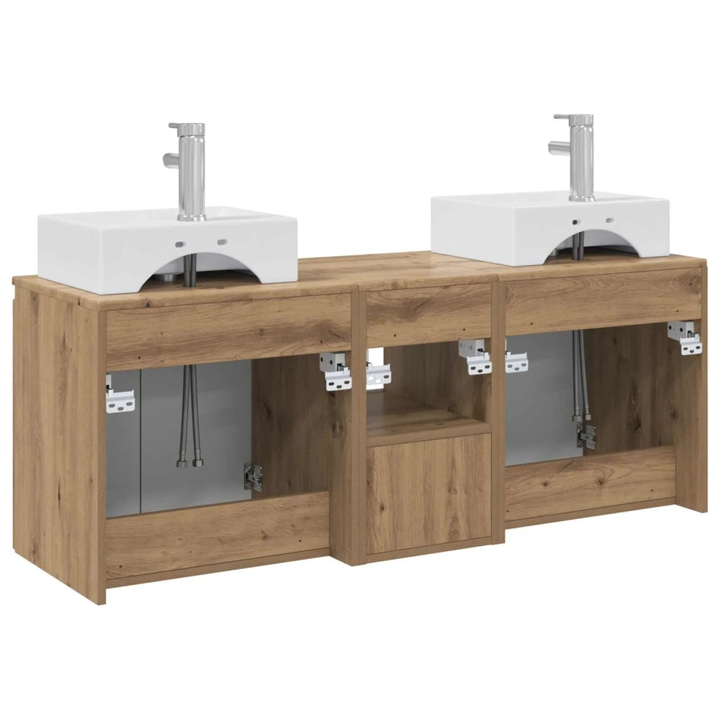 Set di Armadi da Bagno 3 pz Rovere Artigianale 3405656