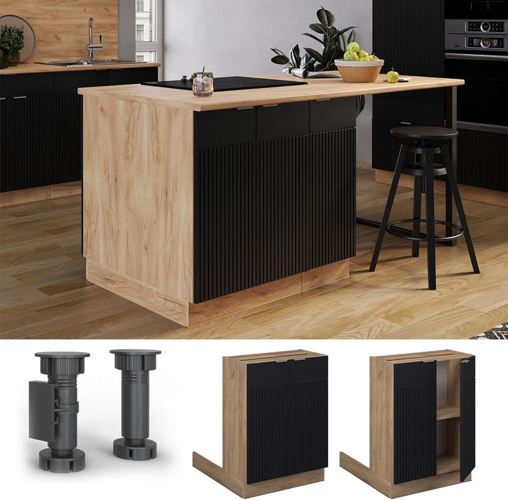 Isola cucina Fame-Line, Nero a righe, 60 cm senza piano di lavoro