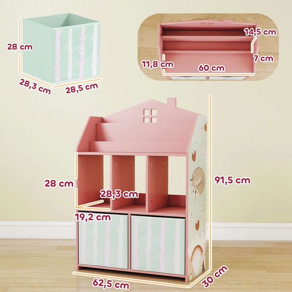 Libreria bambini con 2 cassetti in tessuto ¨C zephmum ¨C MDF rosa