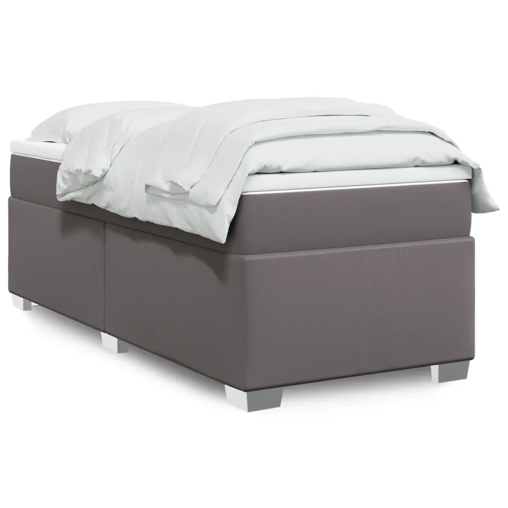 Letto singolo | Letto per adulti | Giroletto a Molle con Materasso Grgio 80x200 cm in Similpelle