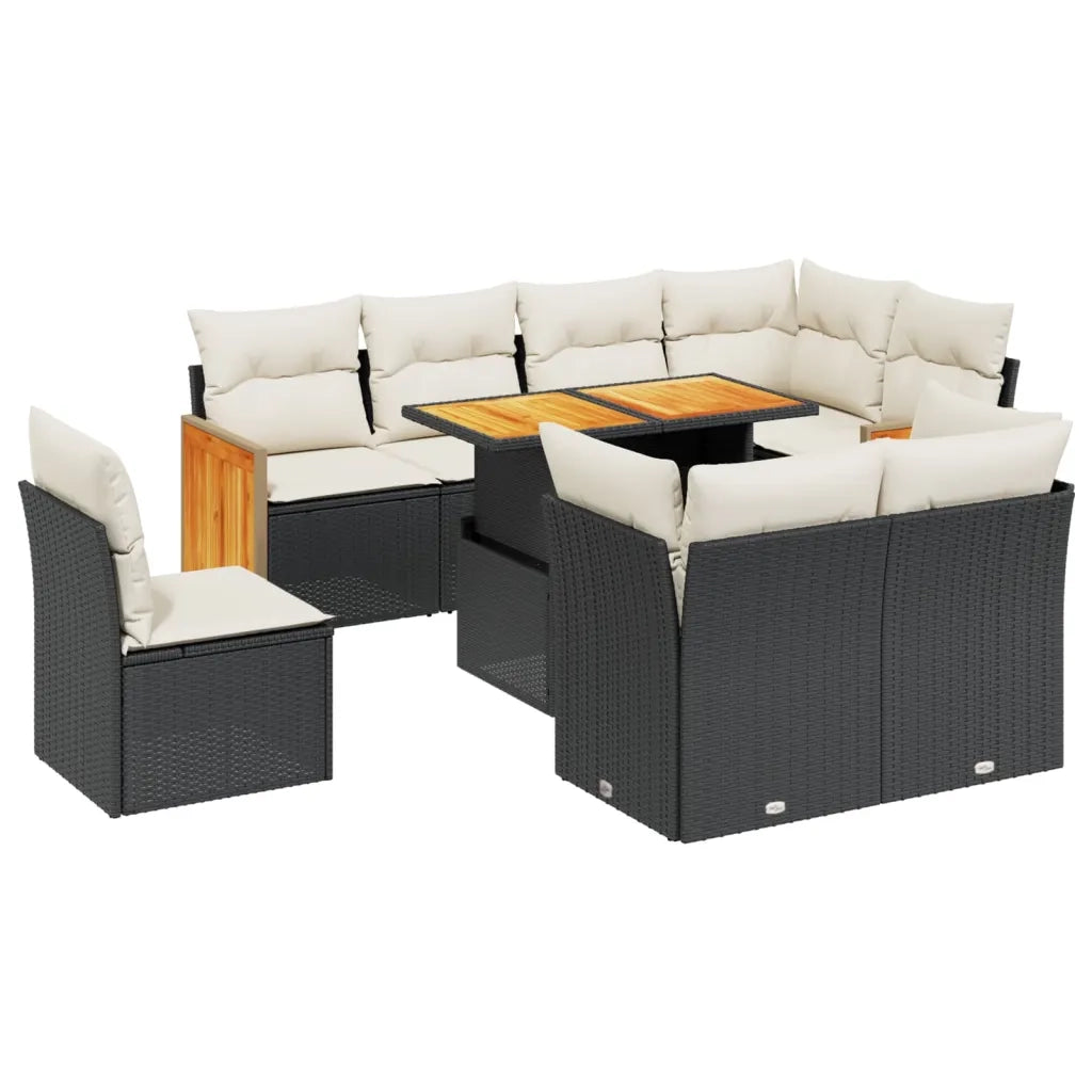 Set Divani da Giardino 9 pz con Cuscini Nero in Polyrattan 3274052