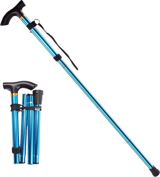 Sticka da camminata in lega di alluminio telescopica pieghevole per escursionismo alpinismo per anziani blu portatile