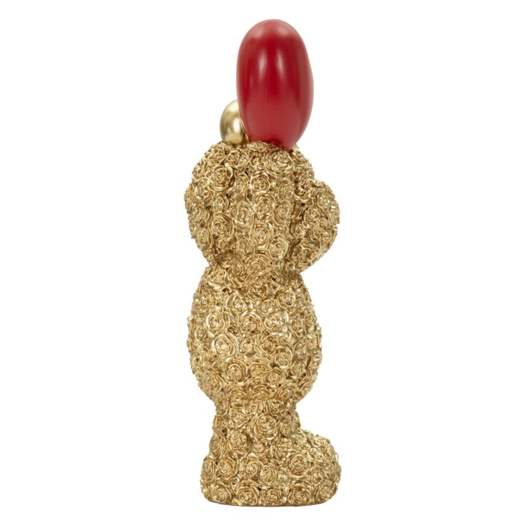 Scultura decorativa Orsetto con cuore in poliresina oro