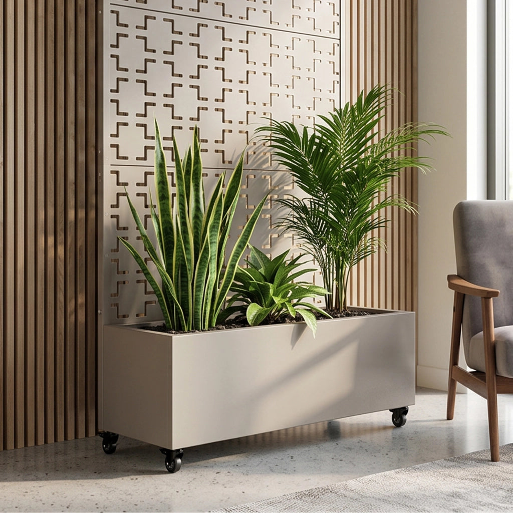Fioriera con Spalliera Aaskis a Rotelle in Acciaio 190 x 82 x 38 cm - Beige casa.pro
