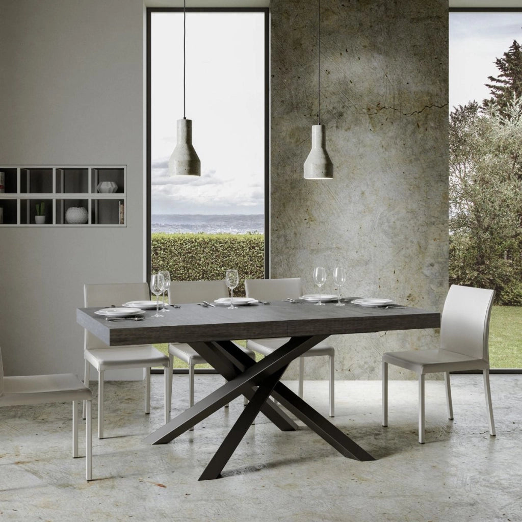 Tavolo Allungabile 120-380x90x77 cm Volantis Cemento Telaio Antracite