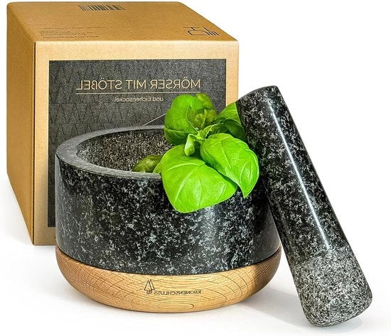 Vijzello con martelletto - granito e legno di quercia - per contenitore di spezie da cucina