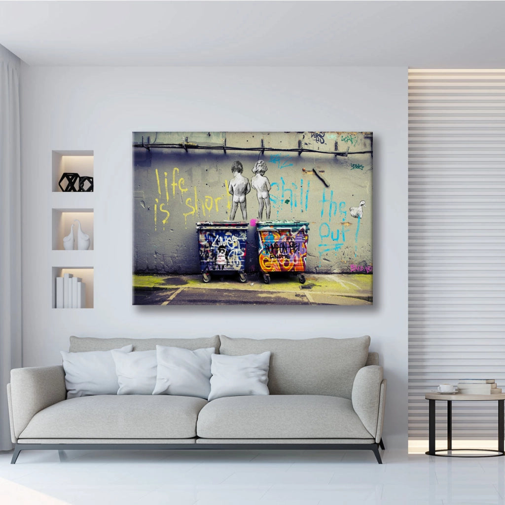 Pissing -  Quadro Canvas Contemporaneo su telaio in legno Misura: 140x100 cm