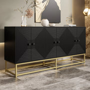 OKWISH Credenza Contenitore con 6 Ante, Finitura Opaca, per Soggiorno, Sala da Pranzo o Studio, Nero, 160 x 38 x 75.5 cm