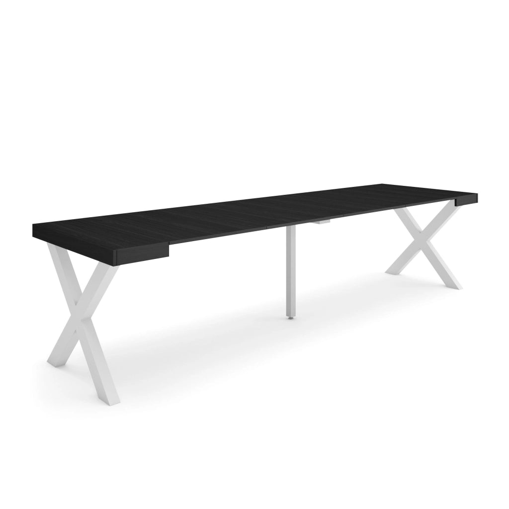 Consolle allungabile, 58 fino 302x90x73cm, Per 14 persone, Gambe in legno, Nero RF2840