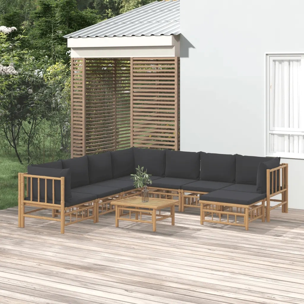Set Salotto da Giardino 9pz con Cuscini Grigio Scuro Bambù 3155228
