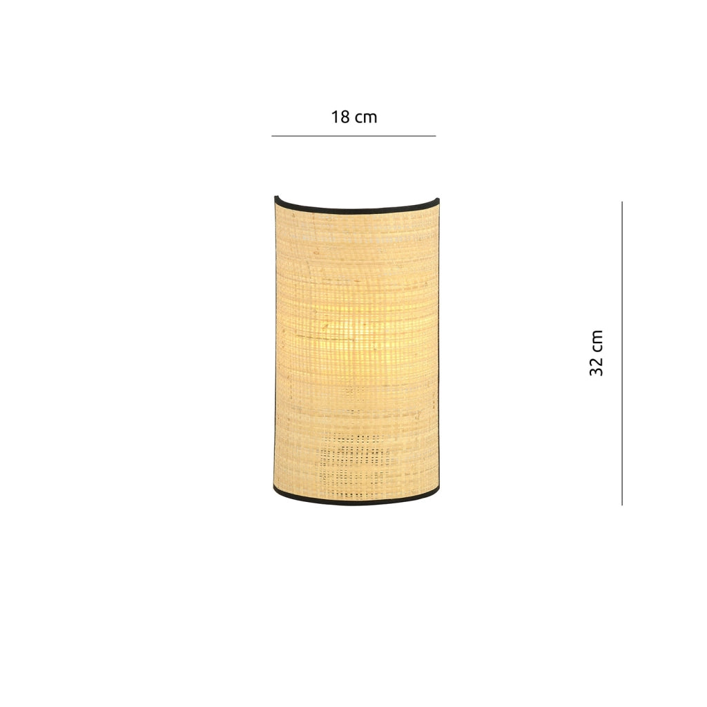 Applique Nordica 1 Luce Drago In Acciaio Nero E Rattan