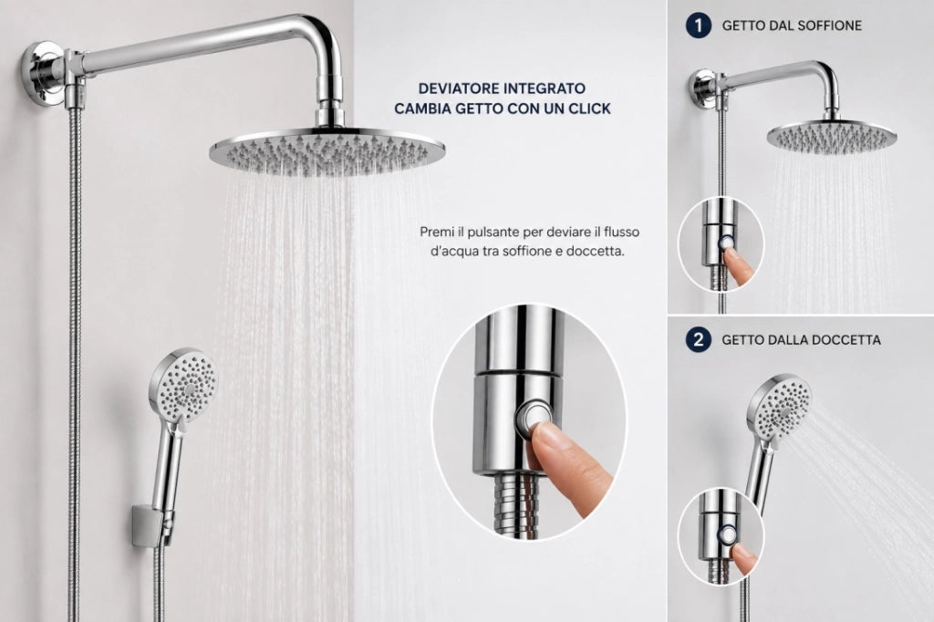 KIT DOCCIA CON SOFFIONE TONDO Ø20 CM E BRACCIO TONDO 35 CM