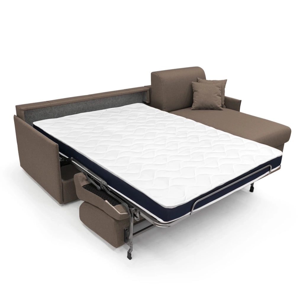 Evans Divano letto angolare con penisola in morbido tessuto impermeabile T13 252 cm Sinistro (mat. 140x197)  marrone