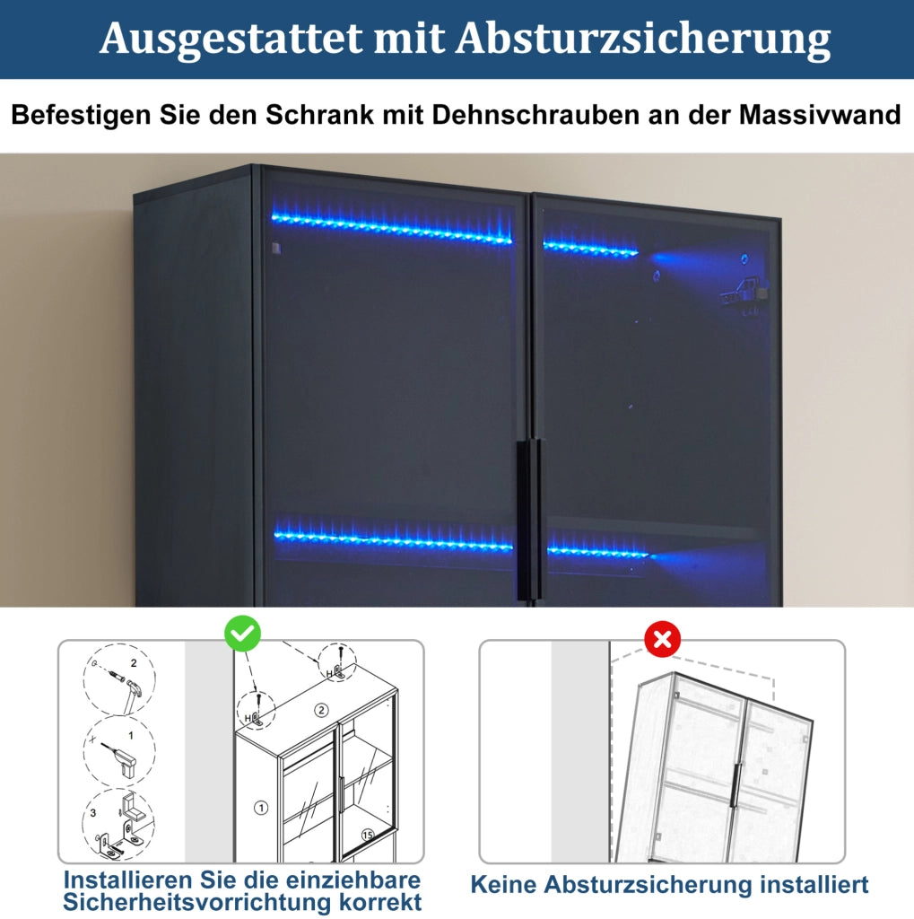 Vetrina moderna con ante in vetro e illuminazione LED