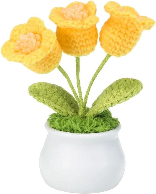 Decorazioni per tavola - Fiori manufatti a maglia - Gialli - Fiori artificiali con giglio d'acqua - Fiori decorativi intrecciati con steli