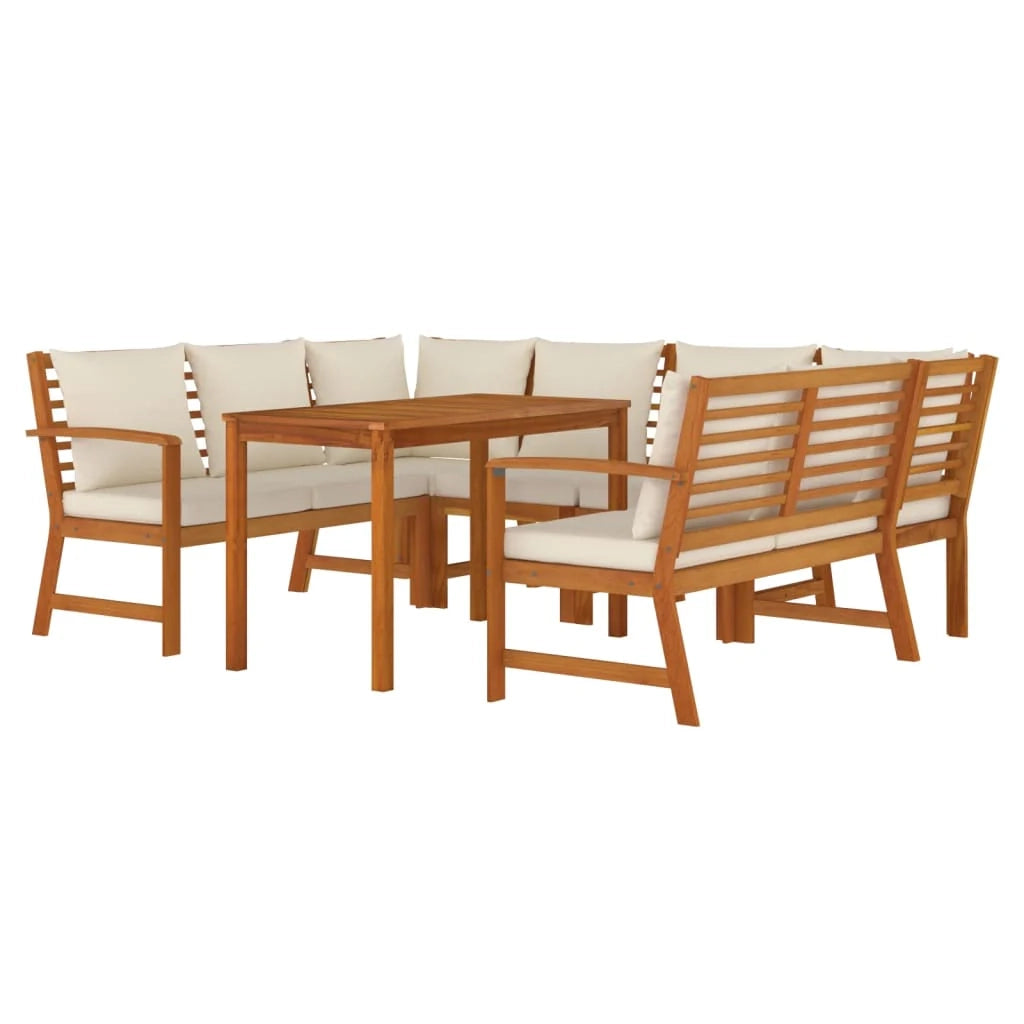 Set da pranzo per esterni composto da 7 pezzi in legno di acacia con cuscini (02_0014182)