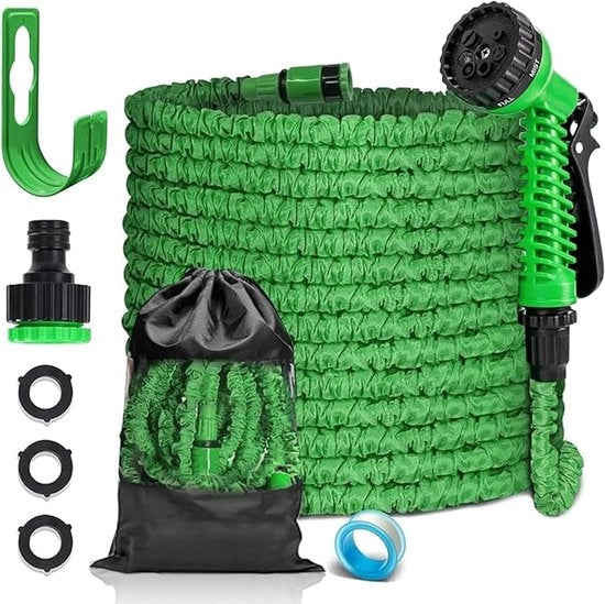 Serpente per giardino flessibile - Giardino - 7 funzioni testa di aspersore - Core di lattice - Anti perdite - 15 metri - Verde