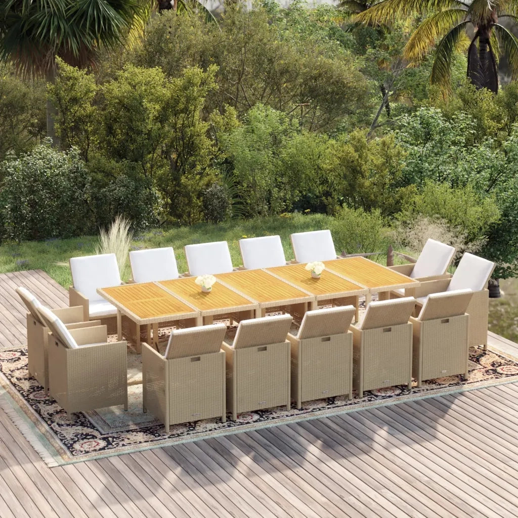 Set da Pranzo da Giardino 15 pz con Cuscini in Polyrattan Beige 3095609