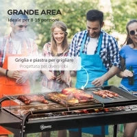 Barbecue a Carbonella con Griglia e Piastra in Acciaio con Ripiani Laterali, 113x59x83.5cm, Nero