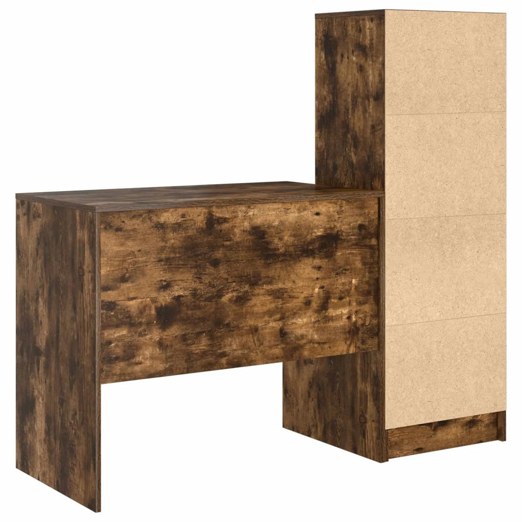 Scrivania | Tavolo da Ufficio con cassetto con lo scaffale 2 pz Rovere fum¨¦