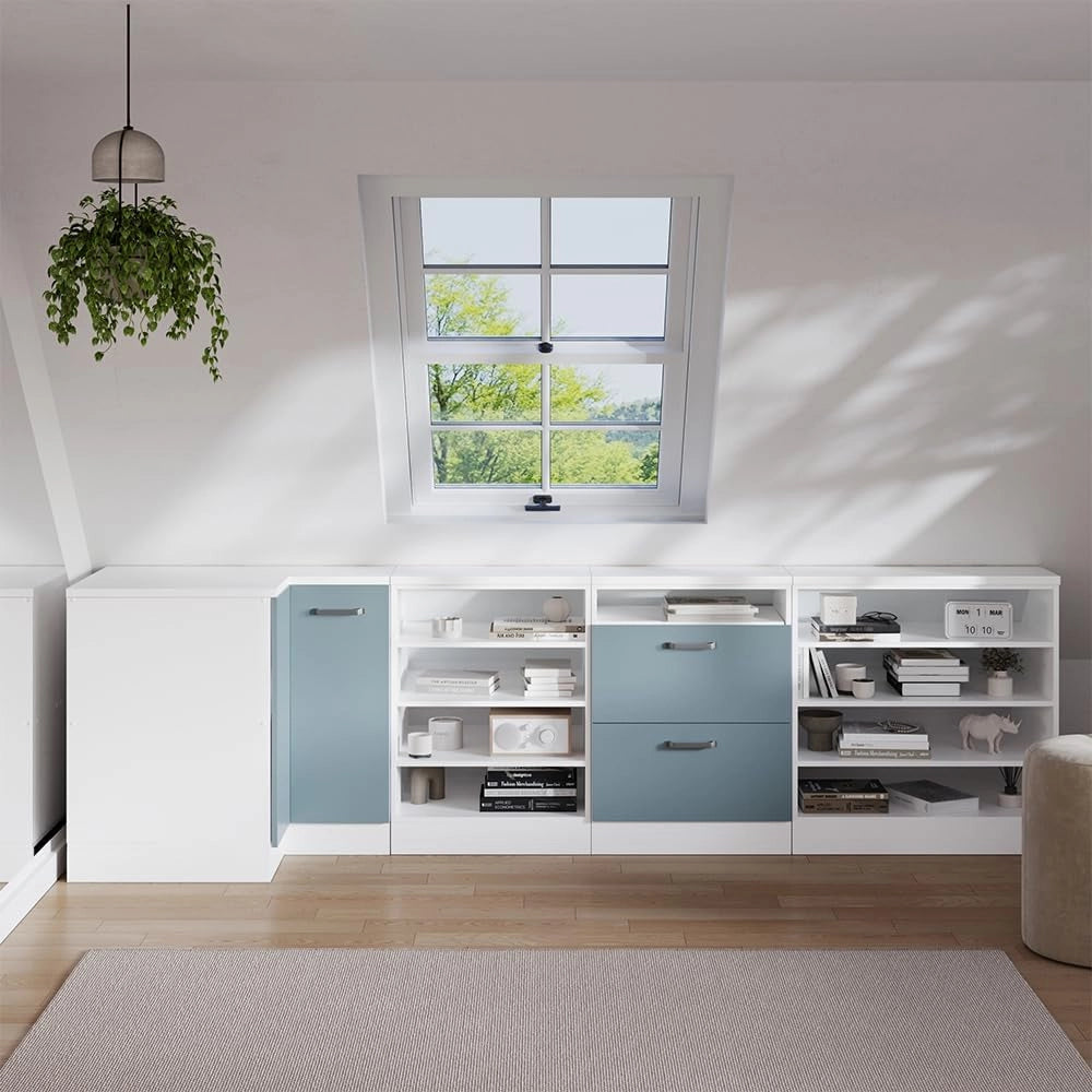 Mobile sottotetto Mobile angolare Rion, Grigio-blu, 75.6 x 81.6 cm con 1 porta, carcassa dell’armadio profondità 60 cm, adatto per il salvaspazio sotto tetti spioventi